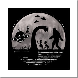 Bigfoot Loch Ness Monster And Aliens Posters and Art